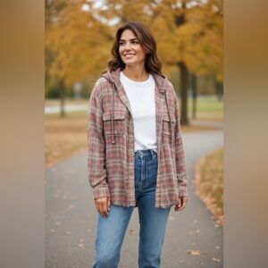 American Eagle Button-Down Flannel With Hood-Raw